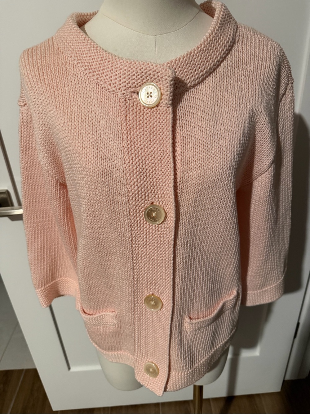 Ralph Lauren Blush Pink Knit Button-Front Cardigan NWOT